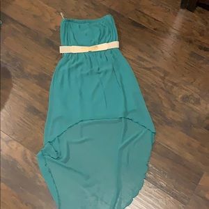 Strapless turquoise dress
